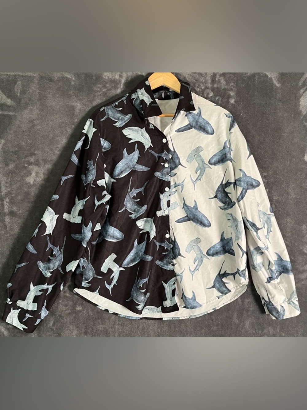Unbranded XXL 2-Tone Shark Pattern Full Button Long Sleeve